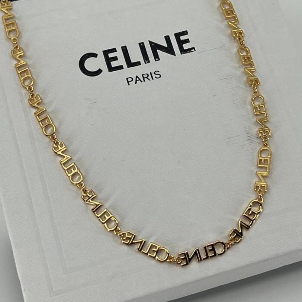 CELINE Gold metal signature charm necklace